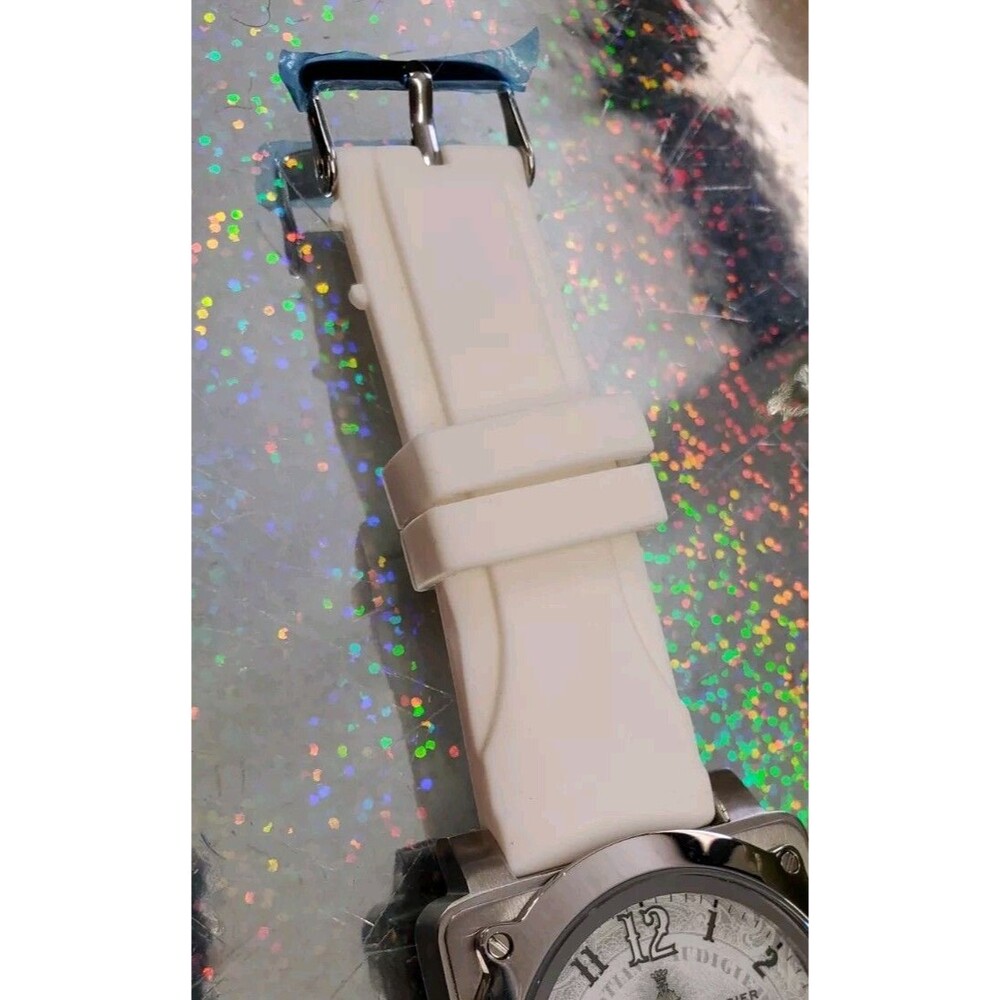 NEW Christian Audigier Watch Glow Arm Silver Tone Round Face White Silicone Band - Picture 8 of 16